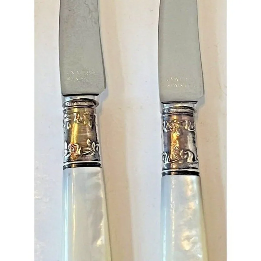 Set of 6 Pearl Handle Fruit Knives Flatware Discontinued Sterling‎ FRKP 6 1/4
